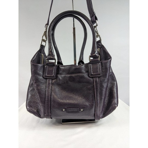 Cole Haan Gramercy Archer Purple Leather Shoulder Bag Handles Crossbody Strap - Picture 2 of 14